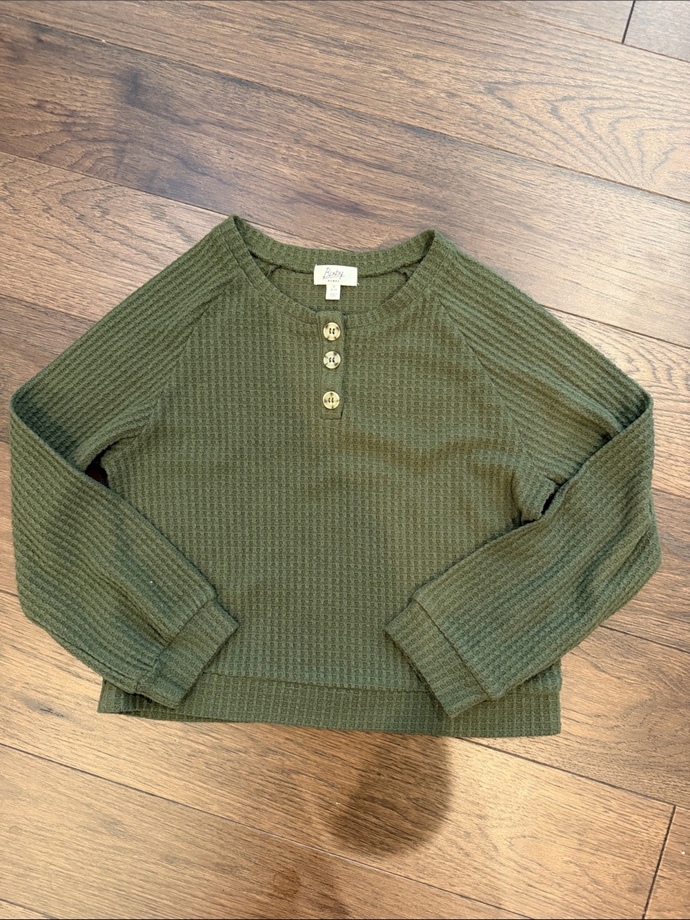 Bixby Nomad Green Waffle Knit Henley Top Girls Size 8/10 - C46-006